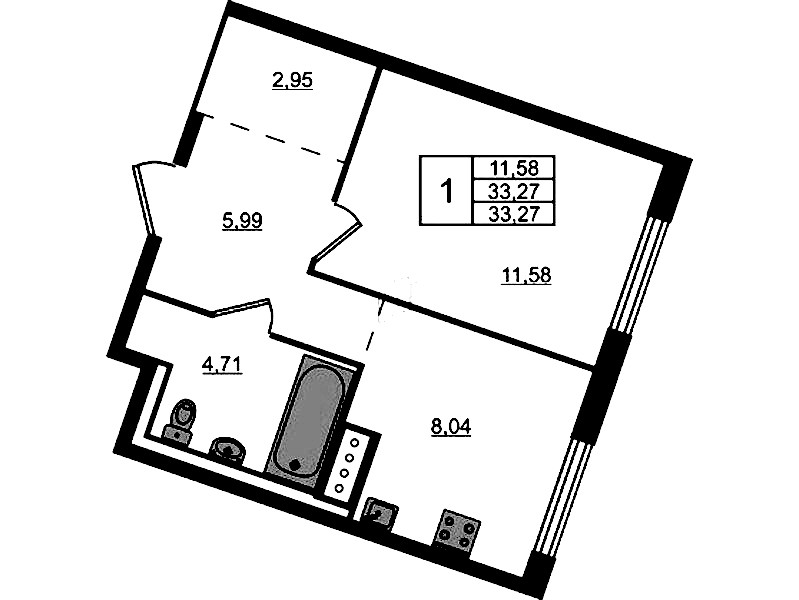 1-комнатная квартира 33.27 м², 9/9 эт., ЖК «Квартал Лаголово»